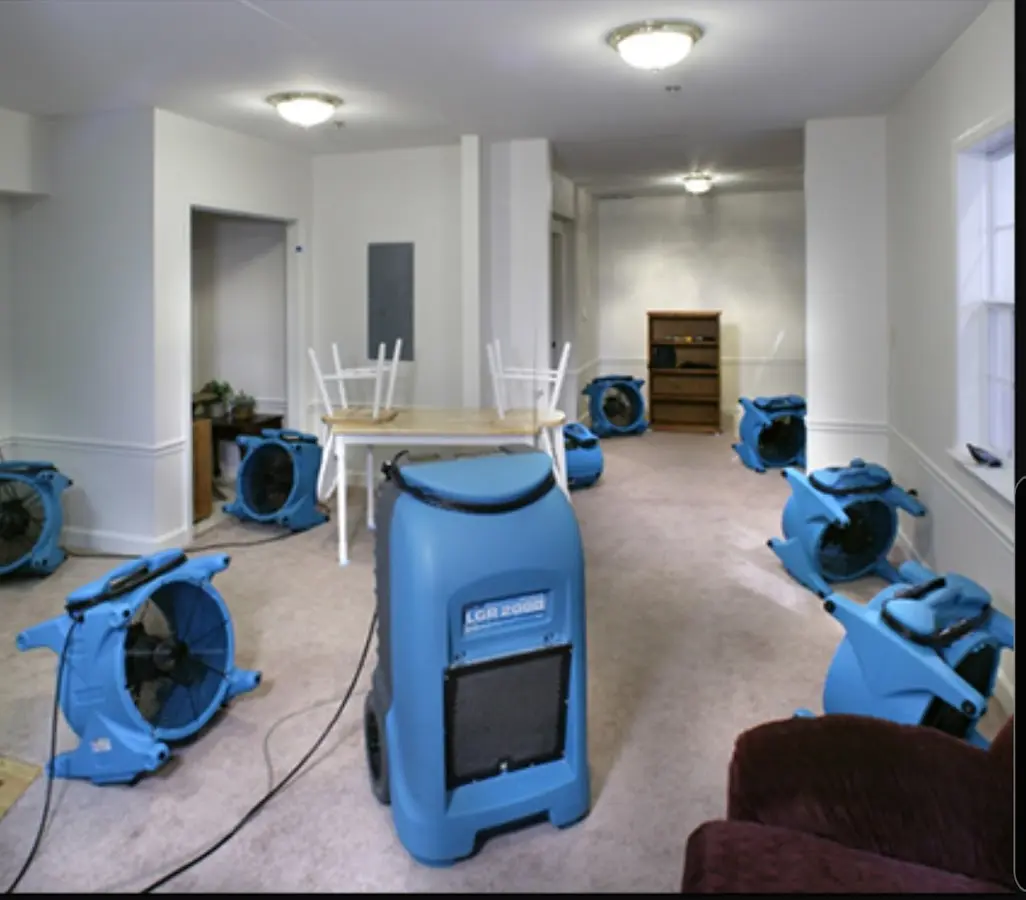 Air movers and dehumidifier setup for Water Extraction & Removal in Bangor